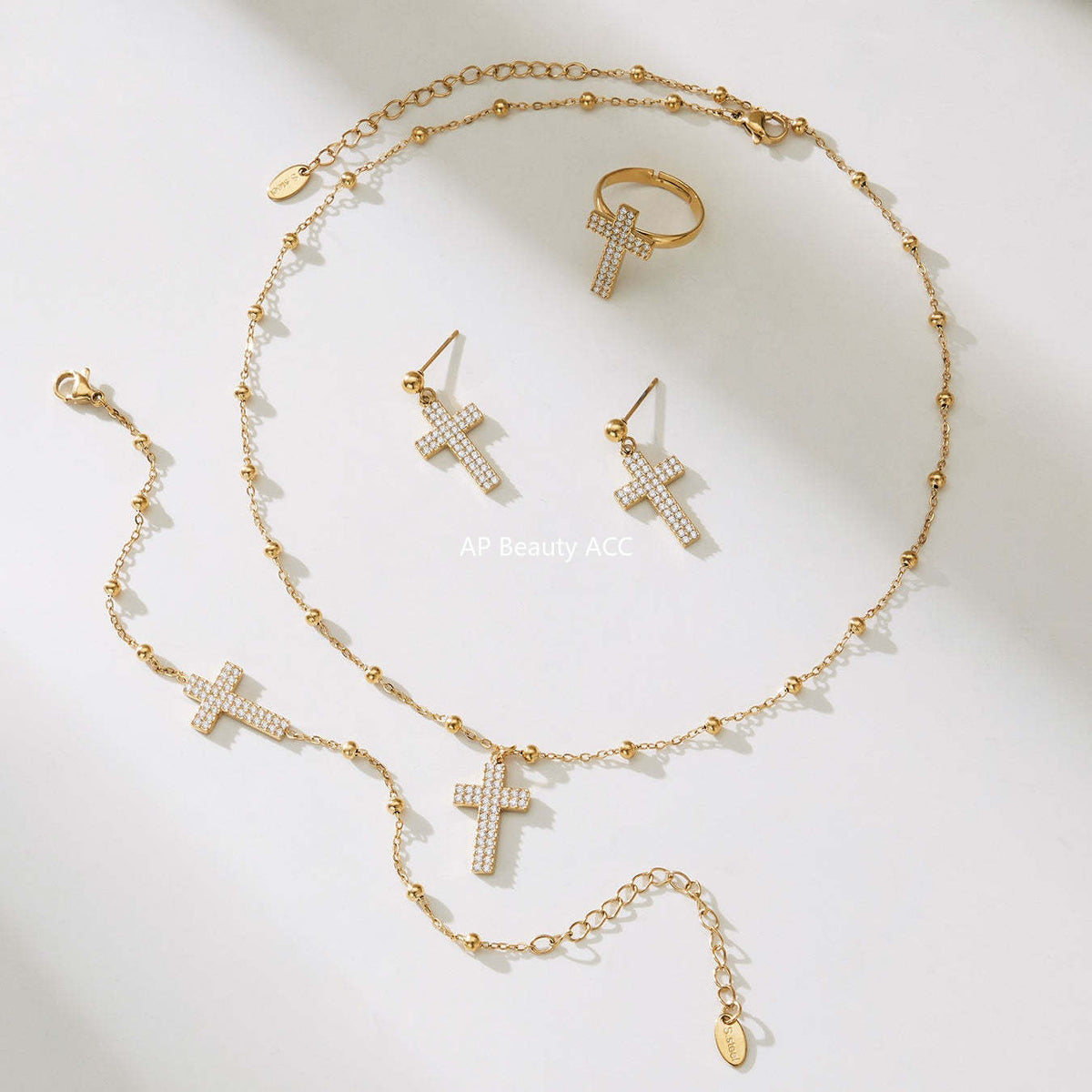 D관 - 스테인리스 스틸 십자가 큐빅 18K 도금 반지 귀걸이 팔찌 목걸이 [TXP503] 25.11-4