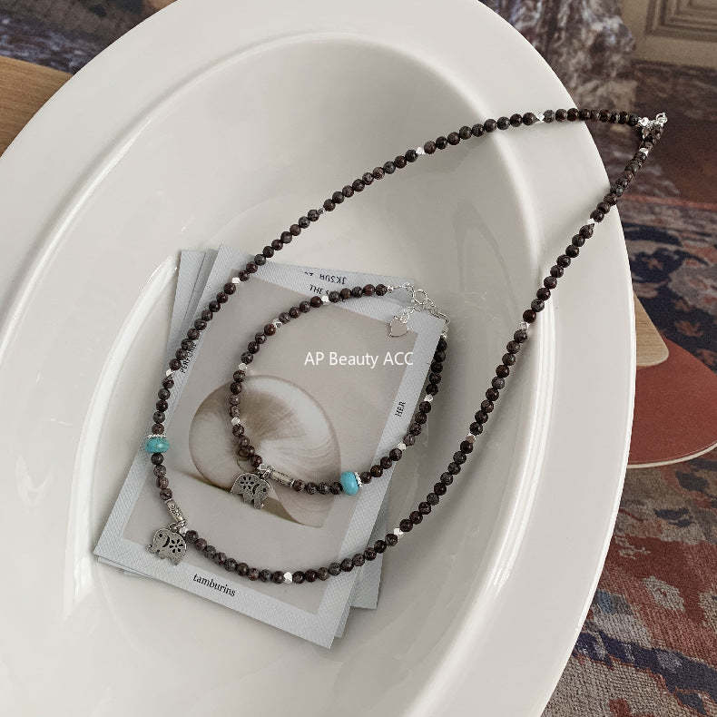 A관 - 코끼리 펜던트 설화석 925 실버 팔찌 목걸이 [1528] 25.11-3