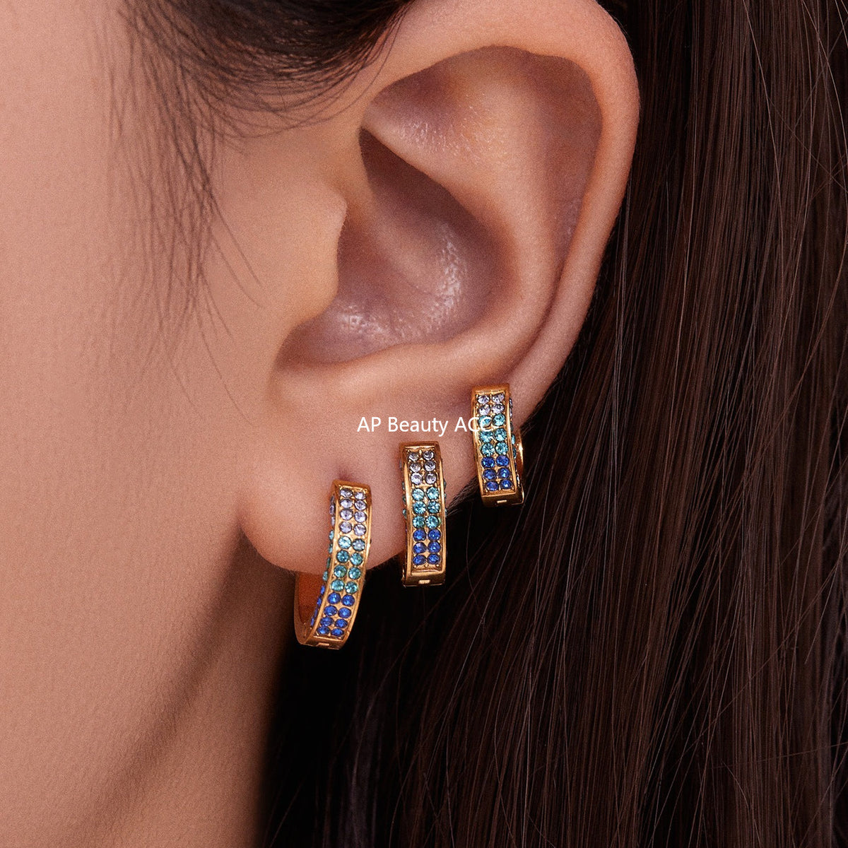 D관 - 스테인리스 컬러 큐빅 18K 도금 후프 링 귀걸이 [F930] 25.11-2