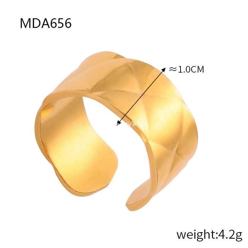 D관 - 트렌디 유니크 미니멀 기하학적 텍스처 티타늄 스틸 골드 도금 와이드 오픈 반지 [A655-A659] 24.03-3