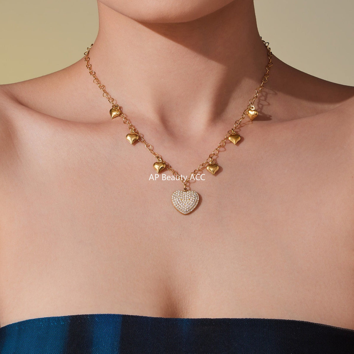 D관 - 스테인리스 스틸 하트 큐빅 펜던트 체인 목걸이 [P074] 25.10-1