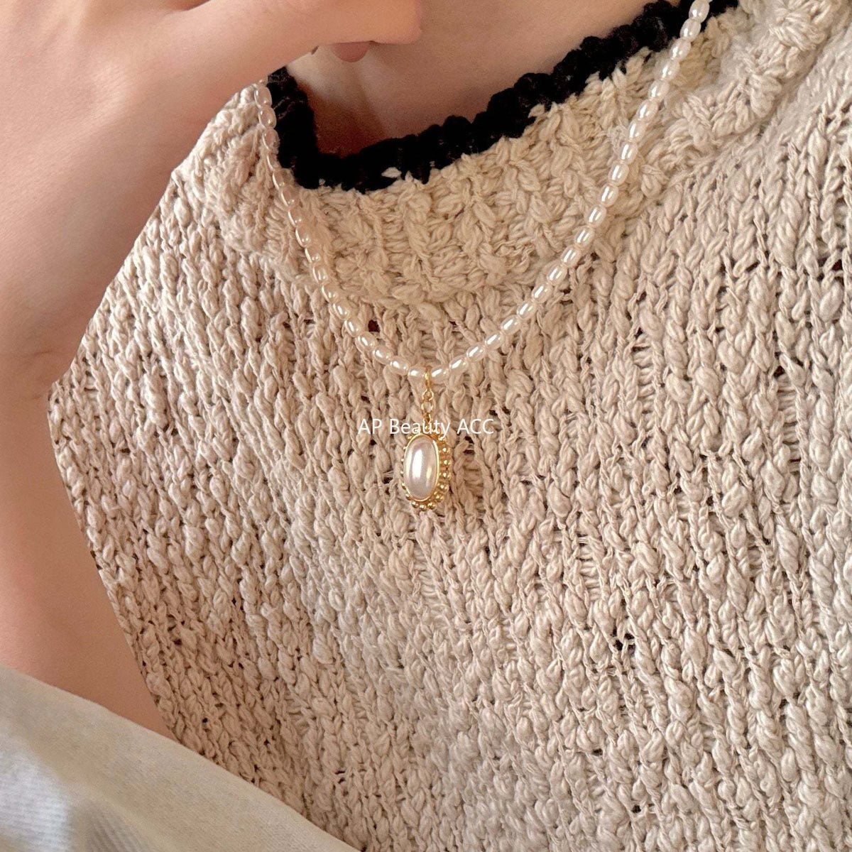 F관 - 925 실버 모조 크리스탈 글라스 진주 펜던트 목걸이 [B878] 25.10-5