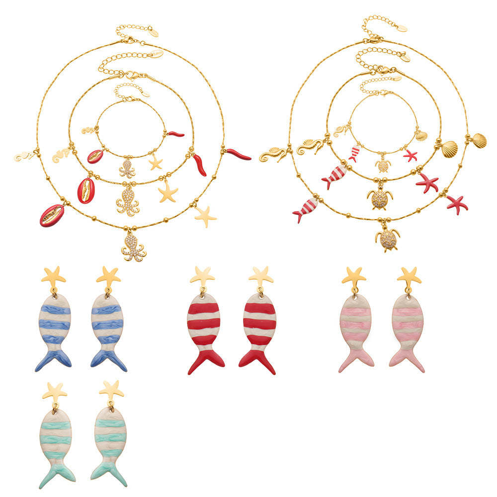 D관 - 스테인리스 스틸 문어 물고기 큐빅 펜던트 목걸이 팔찌 귀걸이 [TXP441] 25.10-4