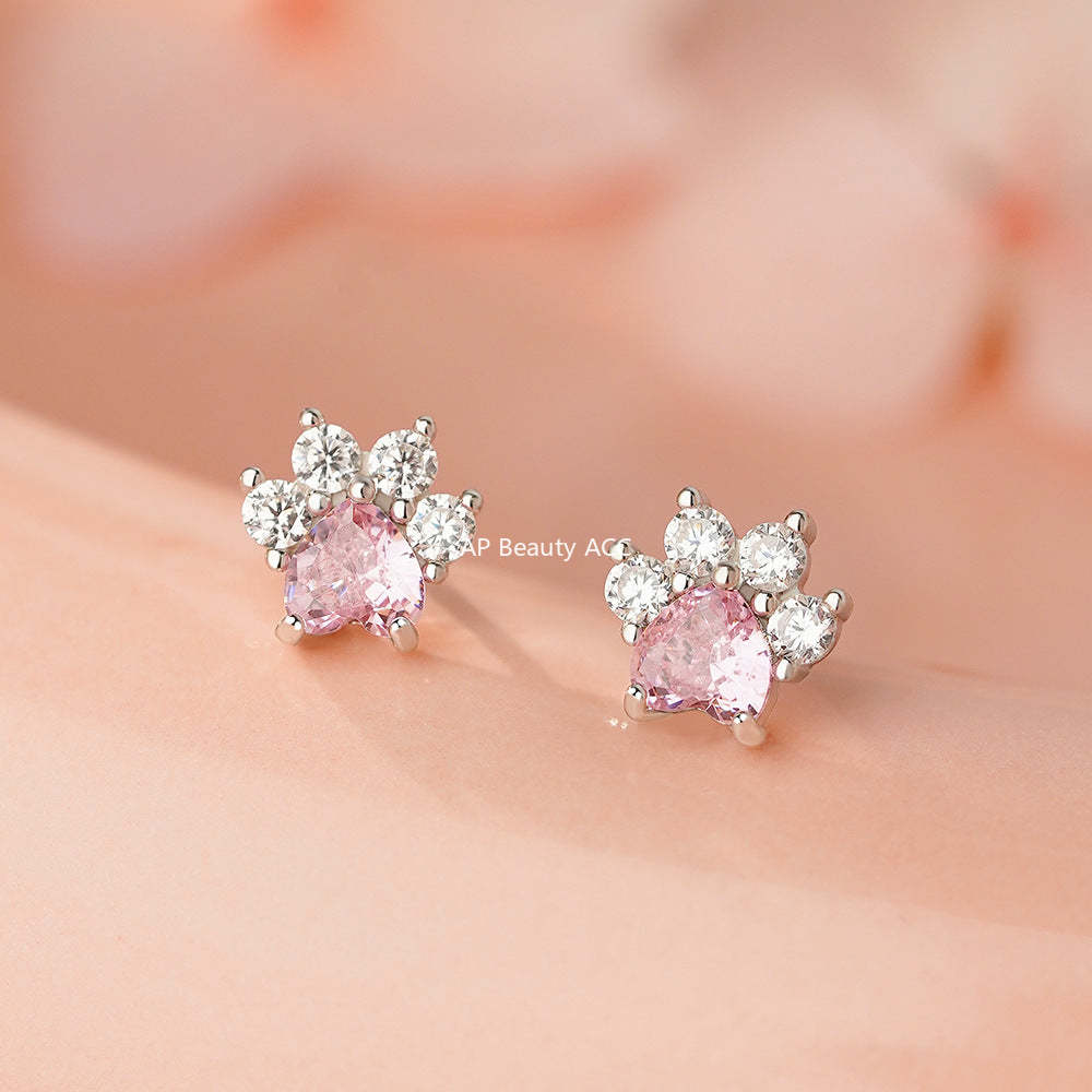 B관 - 999 실버 고양이 발 모양 큐빅 귀걸이 [YC2285E_1] 25.12-1