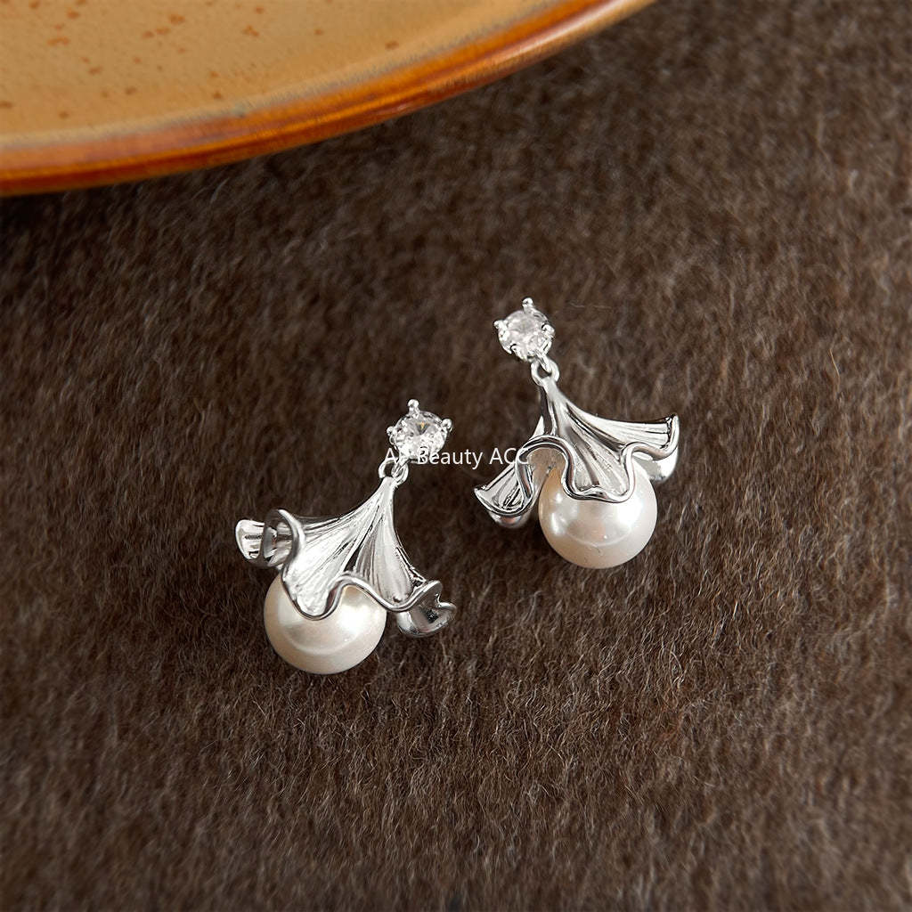 C관 - 925 은침 큐빅 플라워 진주 귀걸이 [7202] 25.12-1