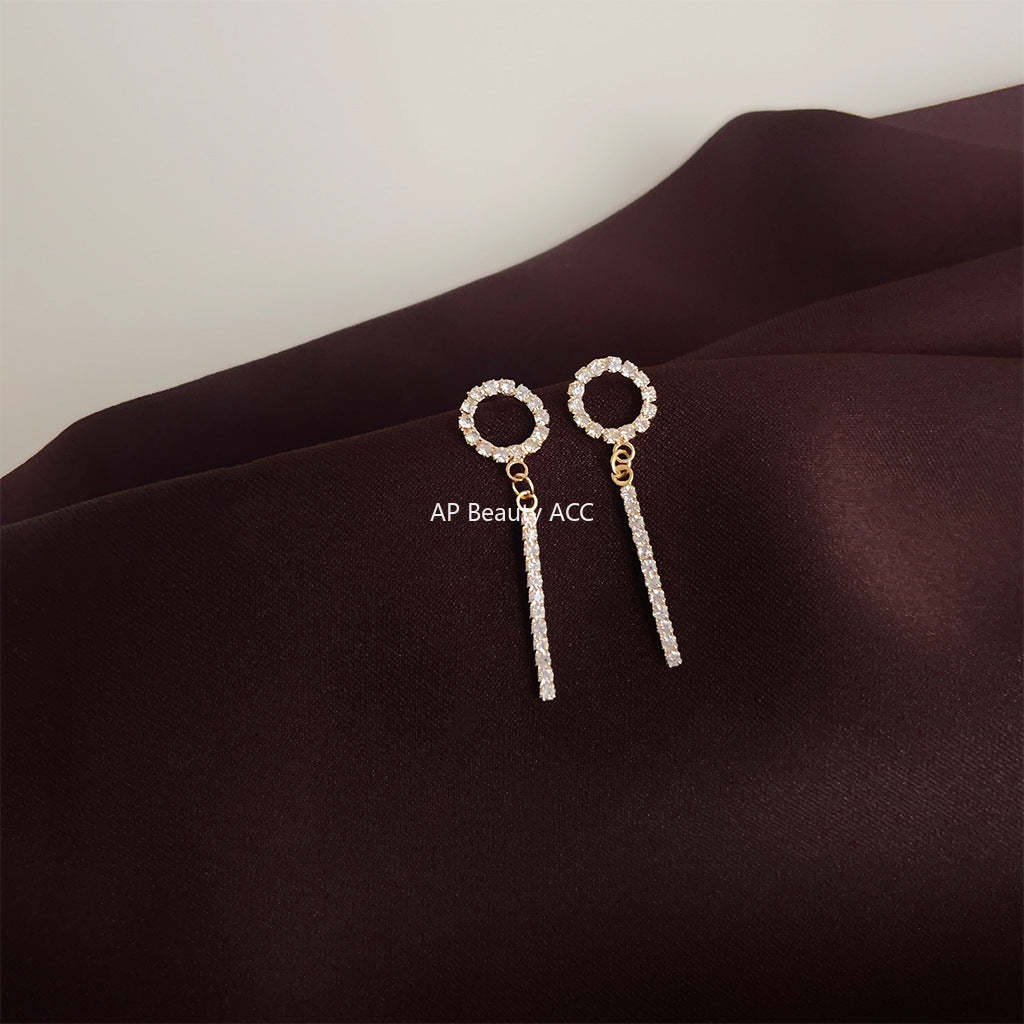 C관 - 프렌치 우아한 다이아몬드 리본 은침 귀걸이 기하학적 원형 귀걸이 [1484] 24.05-4