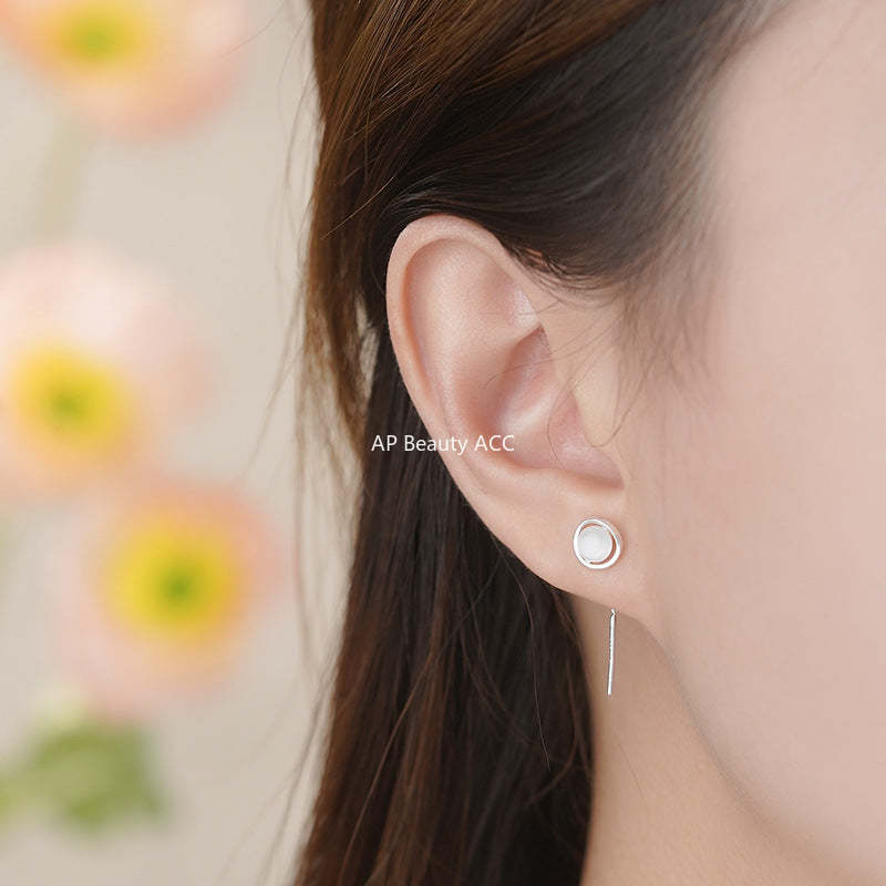 B관 - 999 실버 원형 묘안석 드롭 귀걸이 [YC8417E] 25.10-5