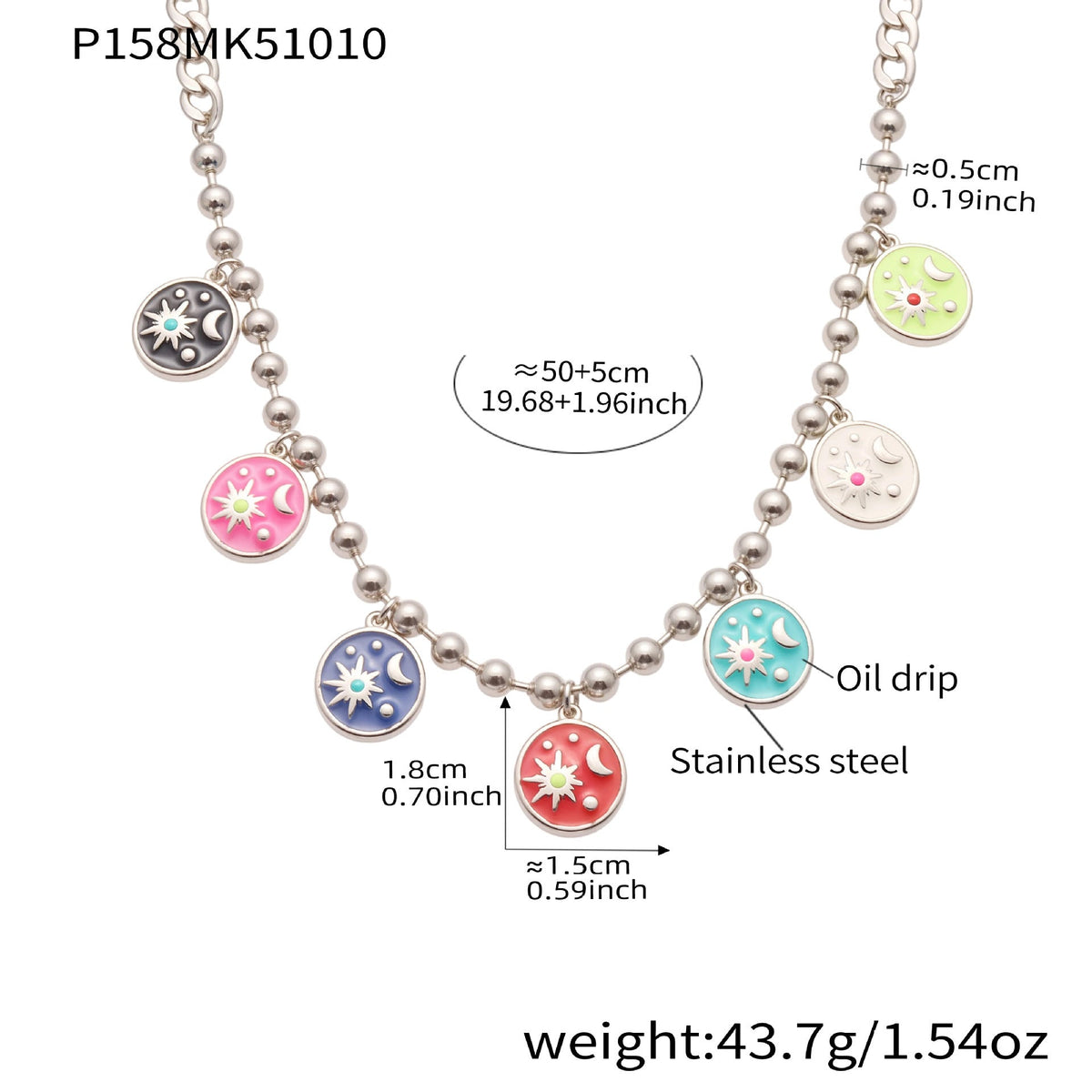 D관 - 스테인리스 스틸 에나멜 해 달 원형 펜던트 목걸이 [P158] 25.10-3