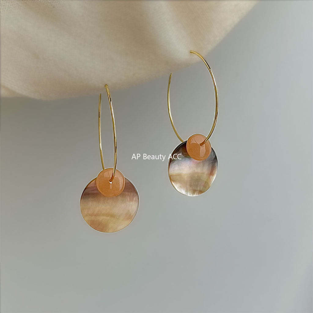 C관 - 핸드메이드 천연 원형 자개 대형 링 귀걸이 [6943] 25.10-5