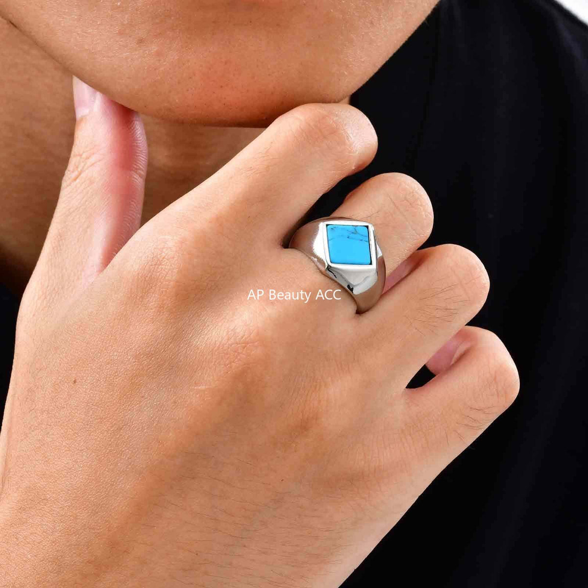 G관 - 스테인리스 스틸 다이아 터키석 흑마노 컬러 반지 [RC-967] 25.10-5