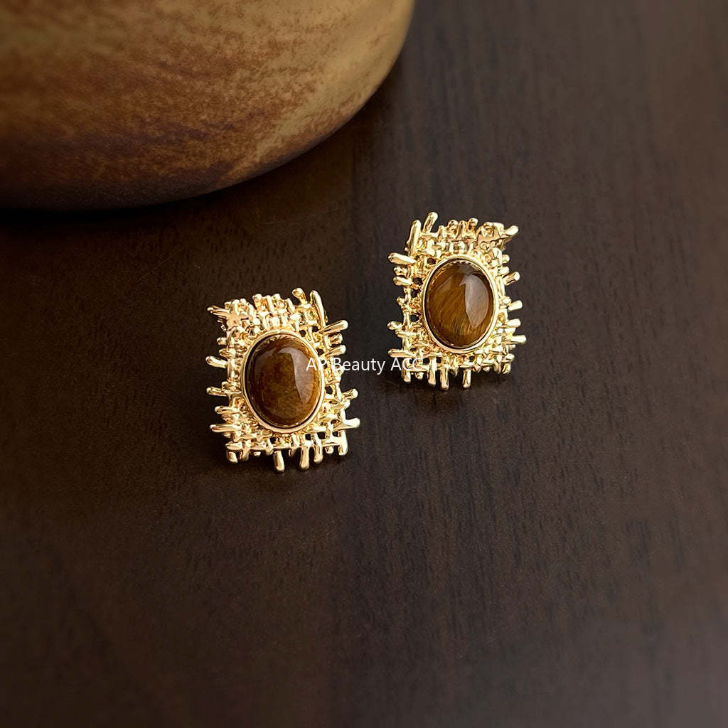 C관 - 호안석 비정형 망사 디자인 925 은침 귀걸이 [6977] 25.10-5