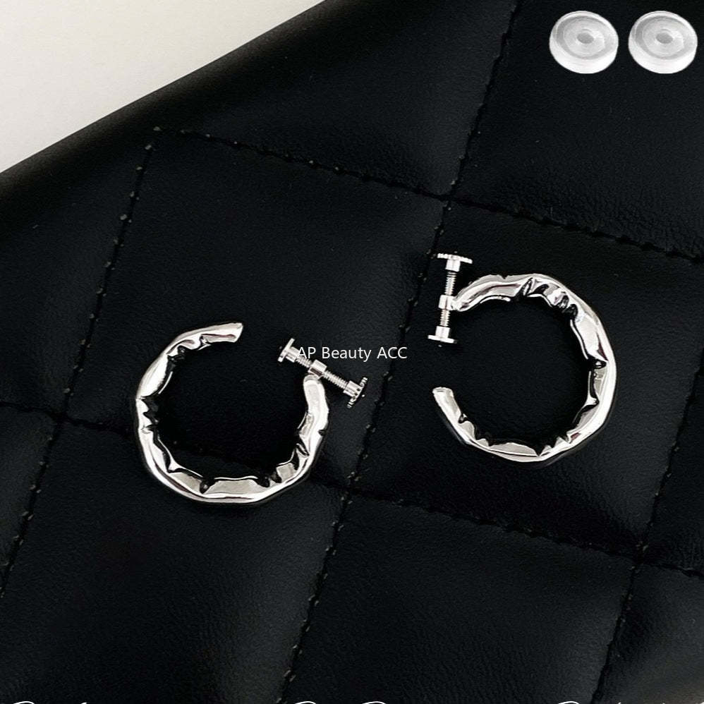 A관 - 비대칭 민무늬 주름 귀찌 귀걸이 [EJ-25] 25.10-1