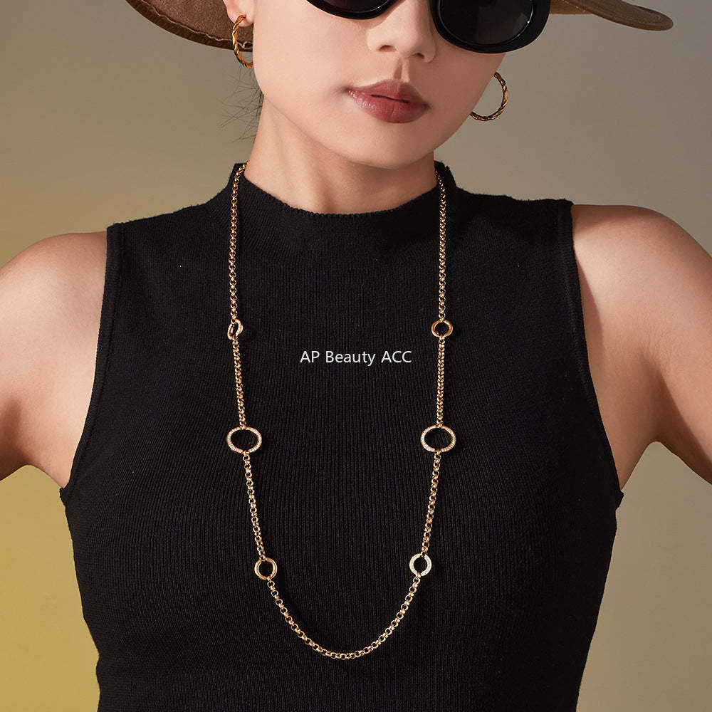 D관 - 큐빅 O체인 더블 레이어드 스테인리스 스틸 롱 목걸이 [M085] 25.11-3