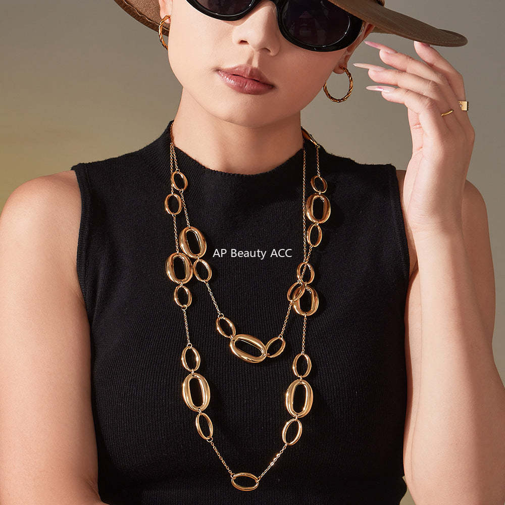 D관 - 기하 O체인 롱 디자인 18K 도금 스테인리스 목걸이 [M084] 25.11-3