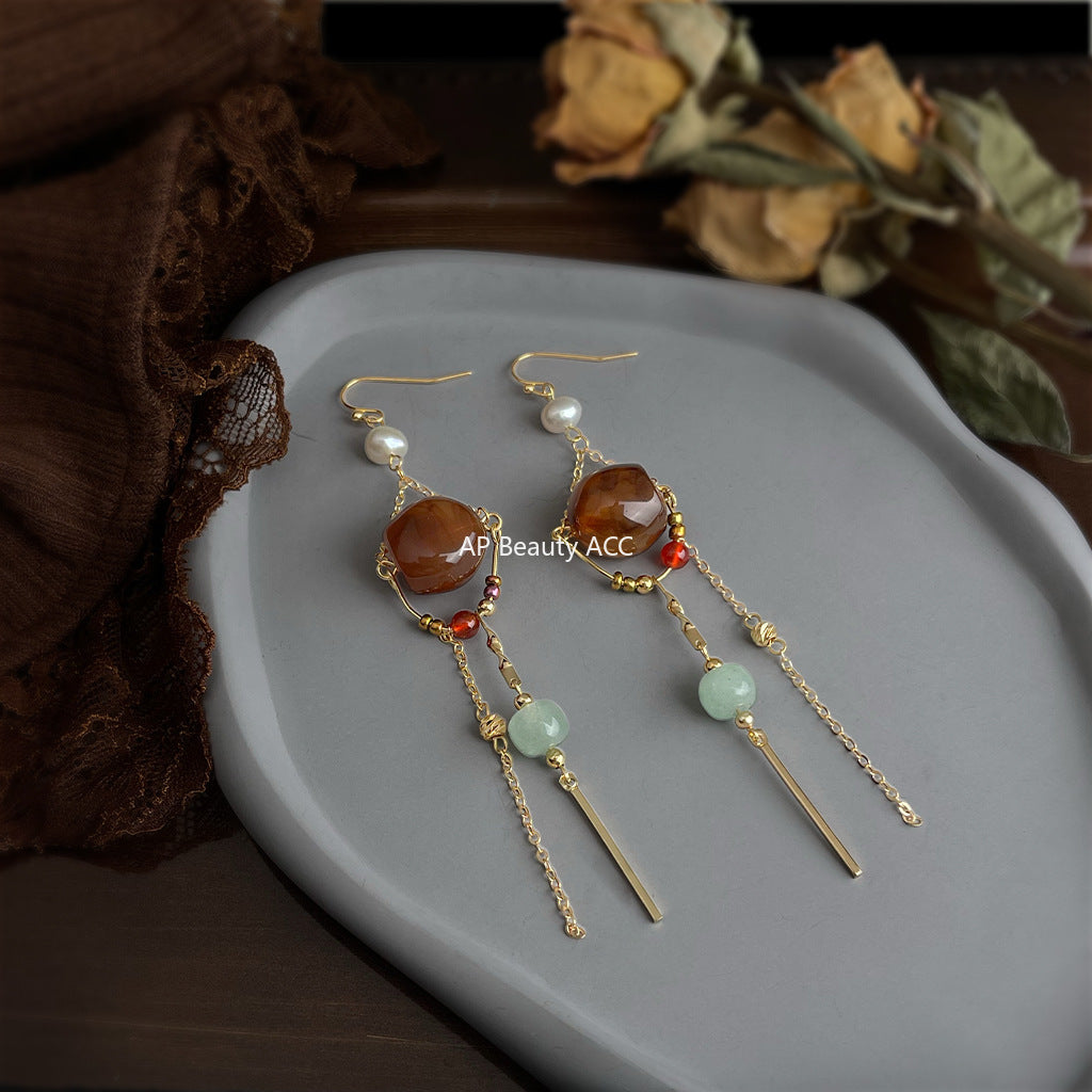 C관 - 핸드메이드 담수진주 홍마노 아벤츄린 후크 귀걸이 [6935] 25.10-3