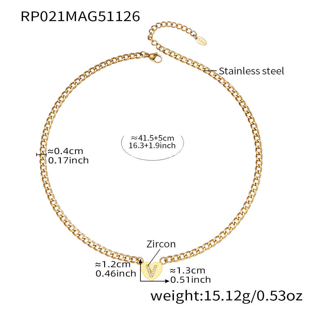D관 - 스테인리스 스틸 하트 알파벳 큐빅 18K 도금 펜던트 목걸이 [RP021] 25.12-1