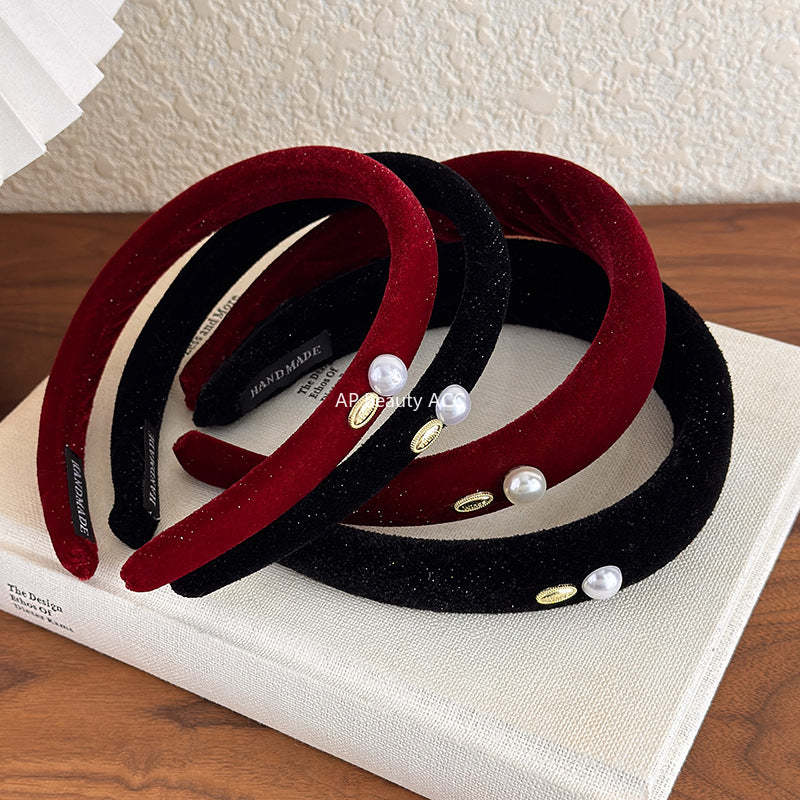 E관 - 벨벳 진주 메탈 플레이트 볼륨 머리띠 [27822] 25.12-3