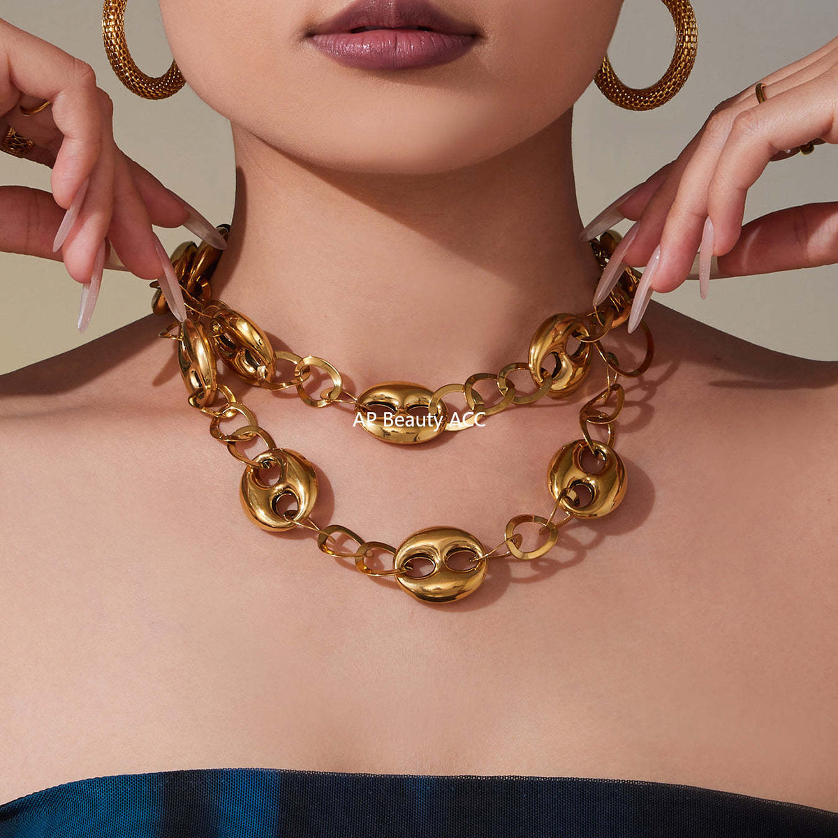 D관 - 18K 도금 스테인리스 스틸 더블 원형 볼드 체인 목걸이 [P1440] 25.10-2