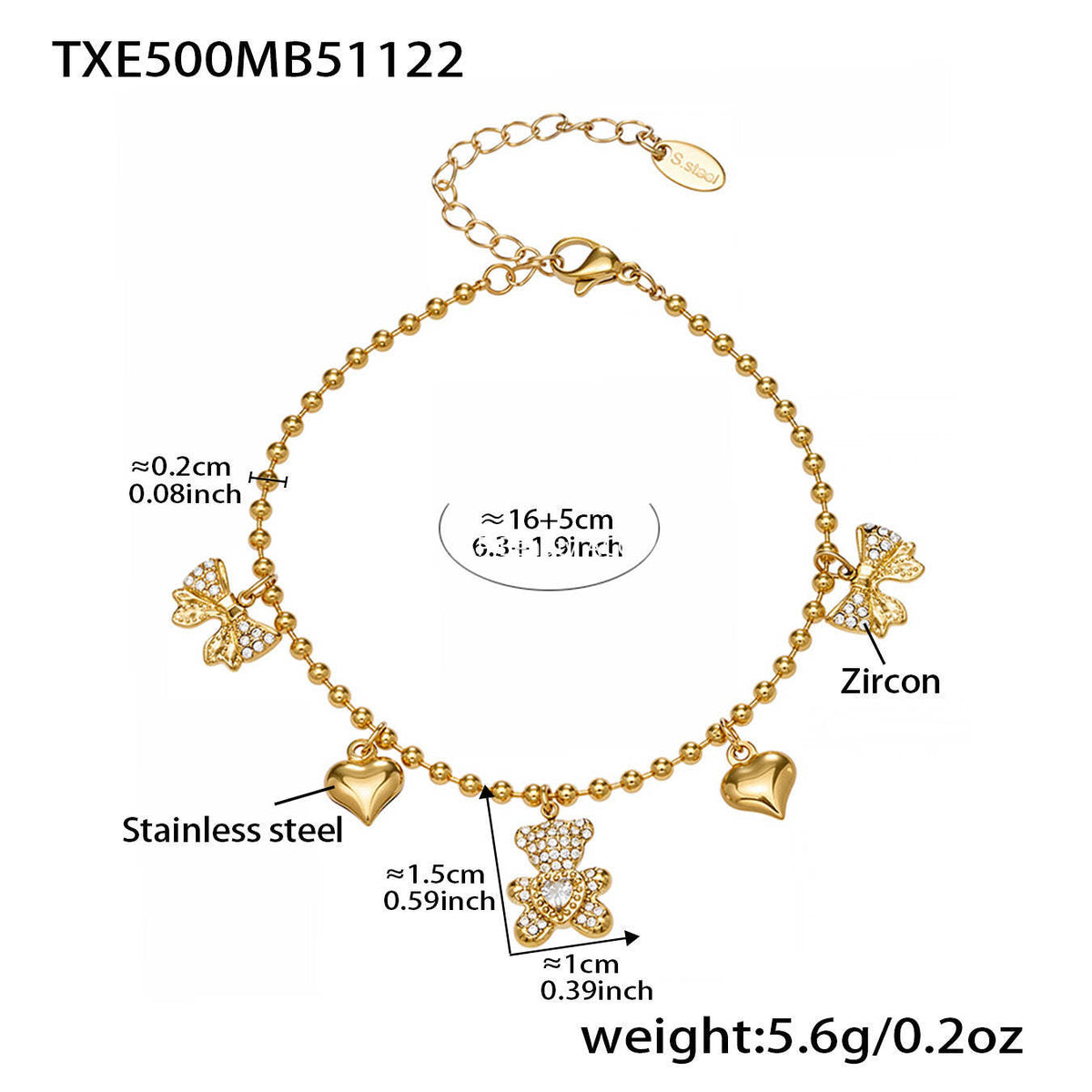 D관 - 스테인리스 스틸 곰 리본 하트 풀큐빅 펜던트 목걸이 팔찌 귀걸이 [TXP500] 25.11-4