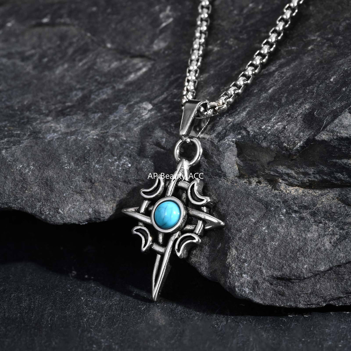 G관 - 별 달 터키석 펜던트 스테인리스 스틸 목걸이 [PN-2111] 25.12-2