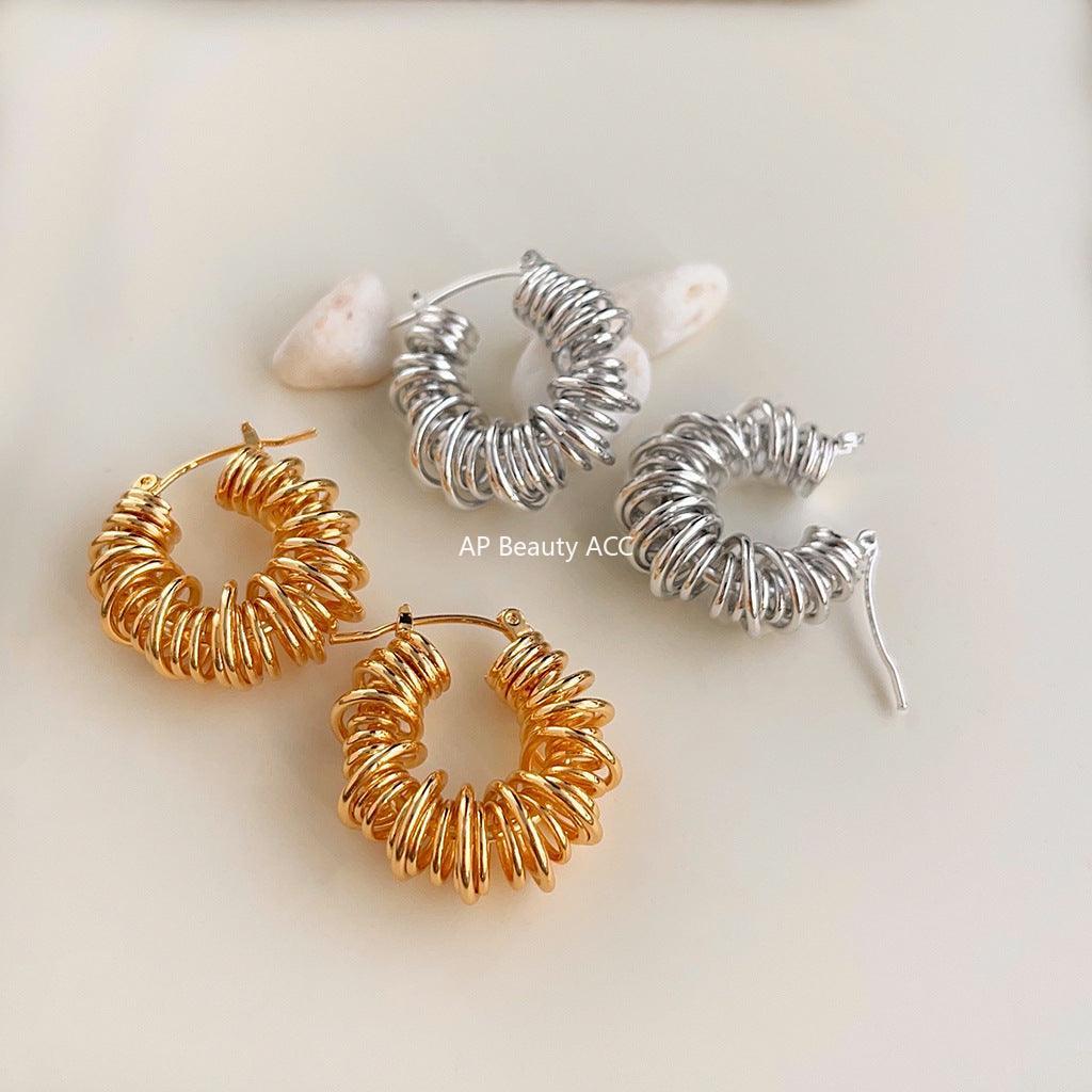 C관 - 18K 도금 두꺼운 고급스러운 기하학 원형 귀걸이 [3699-3700] 24.03-5