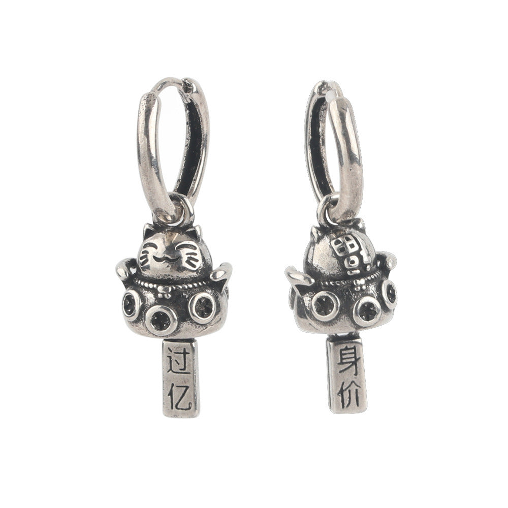 G관 - 실버색 복고양이 펜던트 링 귀걸이 [ES976] 25.10-1