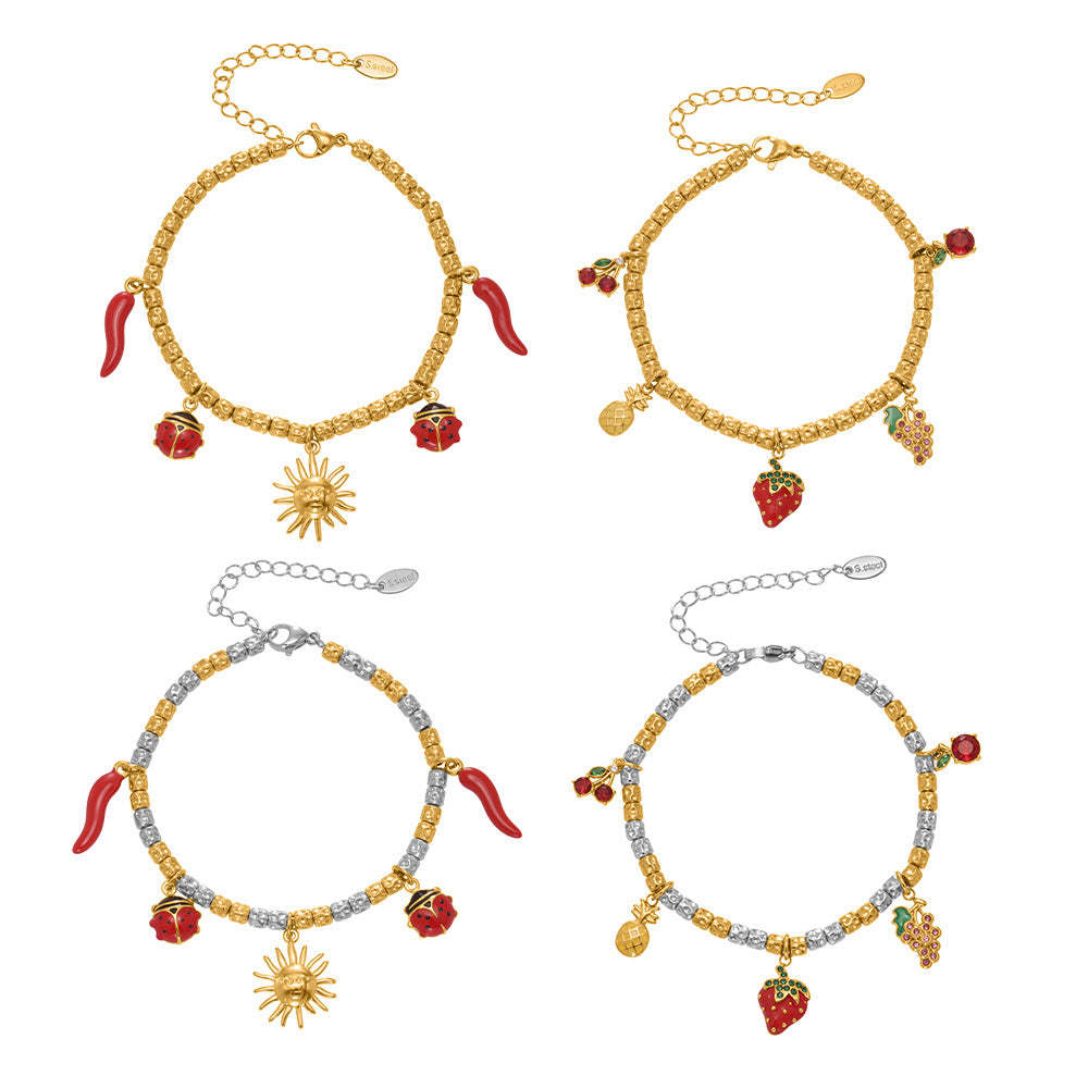 D관 - 스테인리스 18K 도금 멀티 펜던트 스틸 비즈 팔찌 [E699-E700] 25.10-5