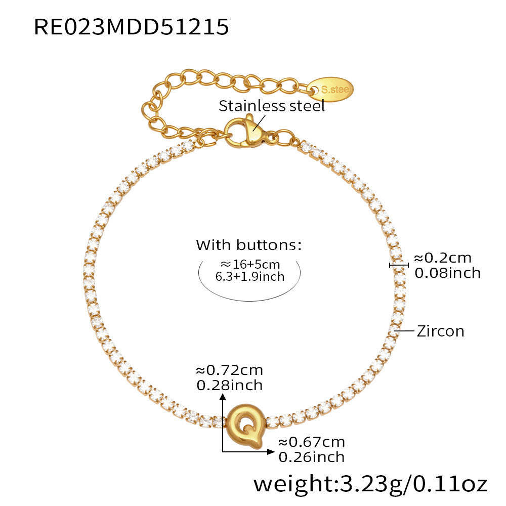 D관 - 스테인리스 스틸 18K 도금 알파벳 큐빅 팔찌 [RE023] 25.12-3
