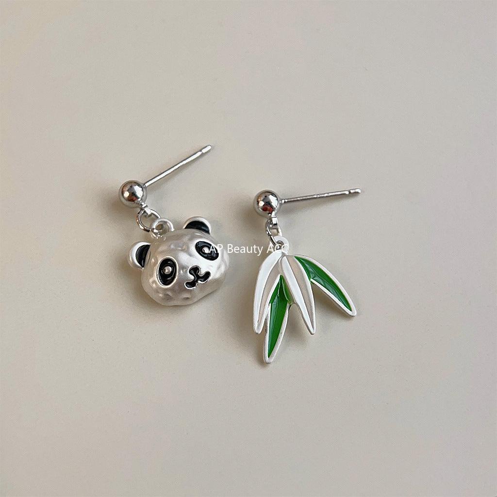 C관 - 비대칭 귀여운 팬더 유니크 대나무 디테일 은침 귀걸이 [3644] 24.03-3