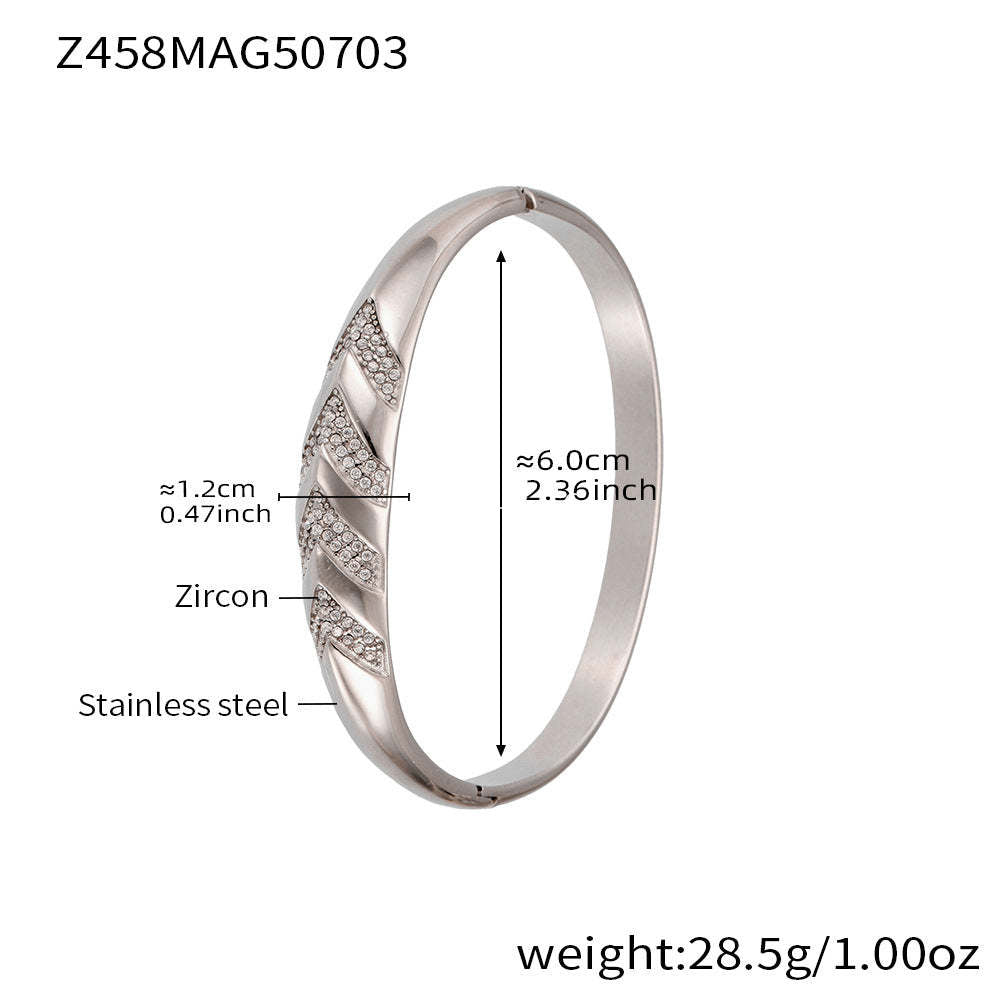D관 - 대나무 물결 디자인 큐빅 스테인리스 스틸 18K 도금 팔찌 [Z454] 25.07-2