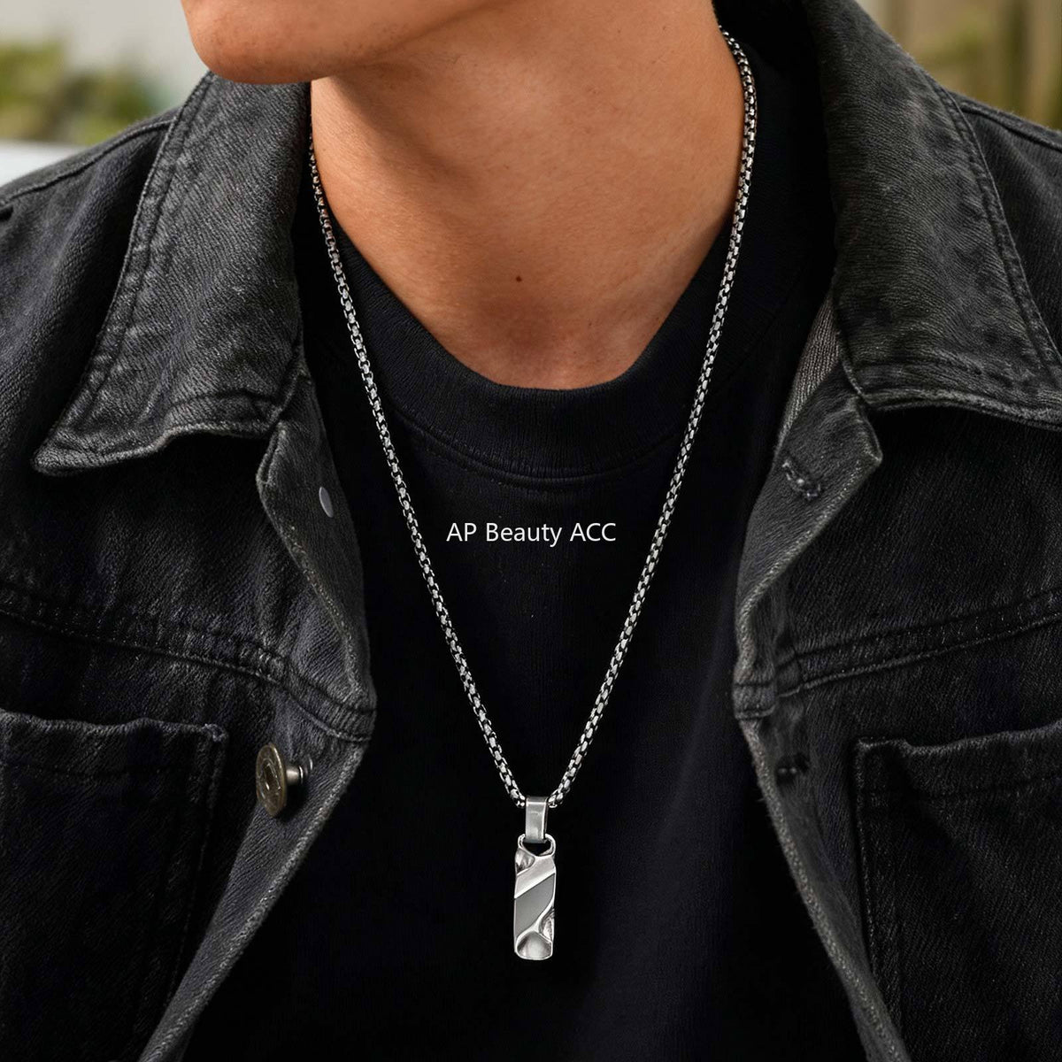 G관 - 입체 직사각 펜던트 스테인리스 스틸 목걸이 [PN-2272] 25.12-2