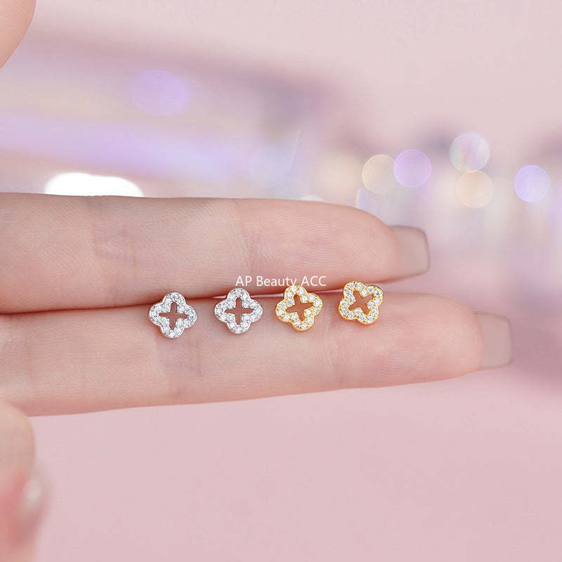 B관 - 999 실버 네잎클로버 디자인 큐빅 귀걸이 [YC7533E] 25.11-3