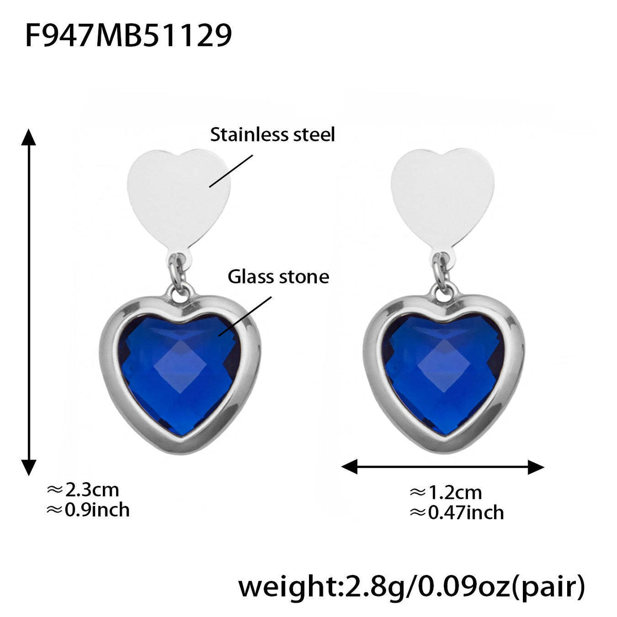 D관 - 스테인리스 스틸 하트 글라스 스톤 큐빅 18K도금 귀걸이 목걸이 [TXF507] 25.12-1