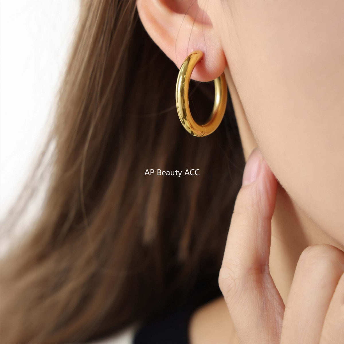 D관 - 심플 링 스테인리스 스틸 18K 도금 귀걸이 [F451] 25.01-1