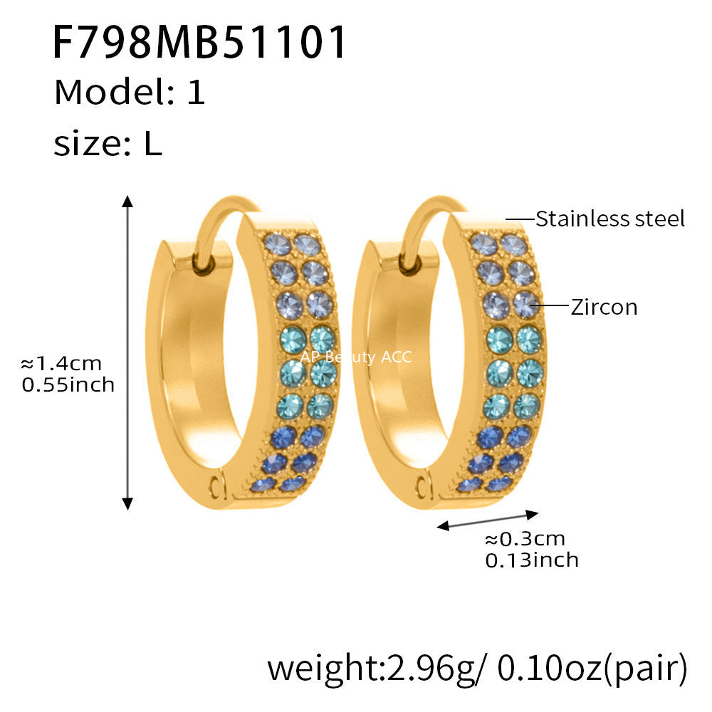 D관 - 스테인리스 18K 도금 C자형 멀티컬러 큐빅 귀걸이 [F798] 25.11-1