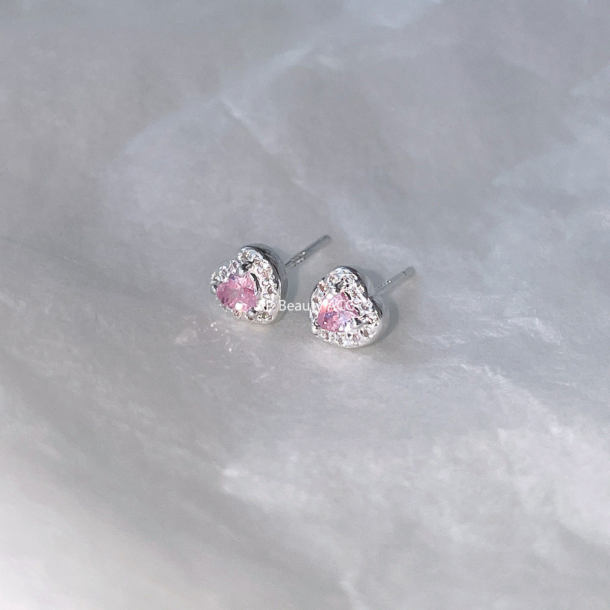 A관 - 999 실버 핑크 하트 큐빅 귀걸이 [EH-4177] 25.10-3