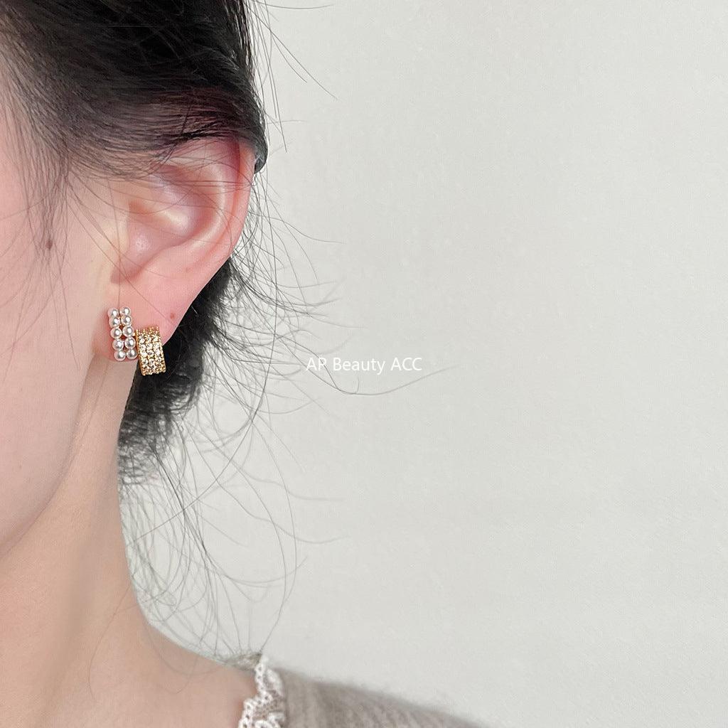 C관 - 미니 큐빅 장식 고급스러운 14K 도금 기하학적 은침 귀걸이 [3637] 24.03-4