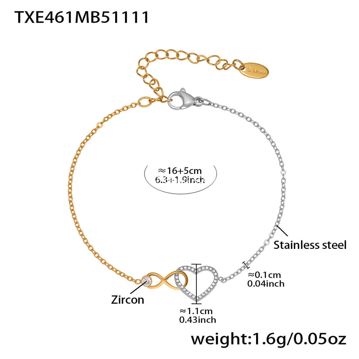 D관 - 하트 인피니티 큐빅 18K 도금 스테인리스 목걸이 팔찌 [TXP461] 25.11-3