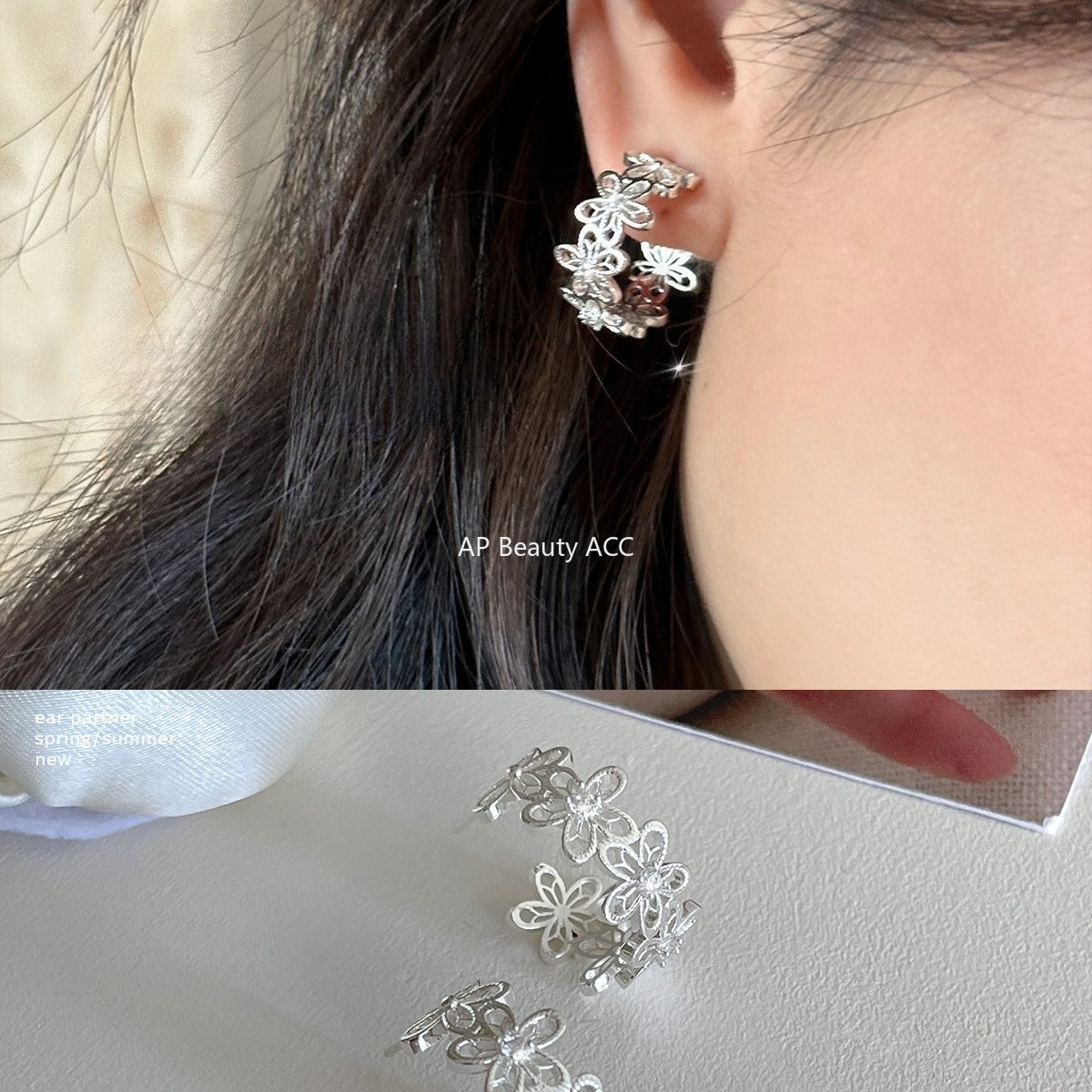 A관 - 큐빅 라인 플라워 디자인 C형 귀걸이 [EH-4168] 25.10-3