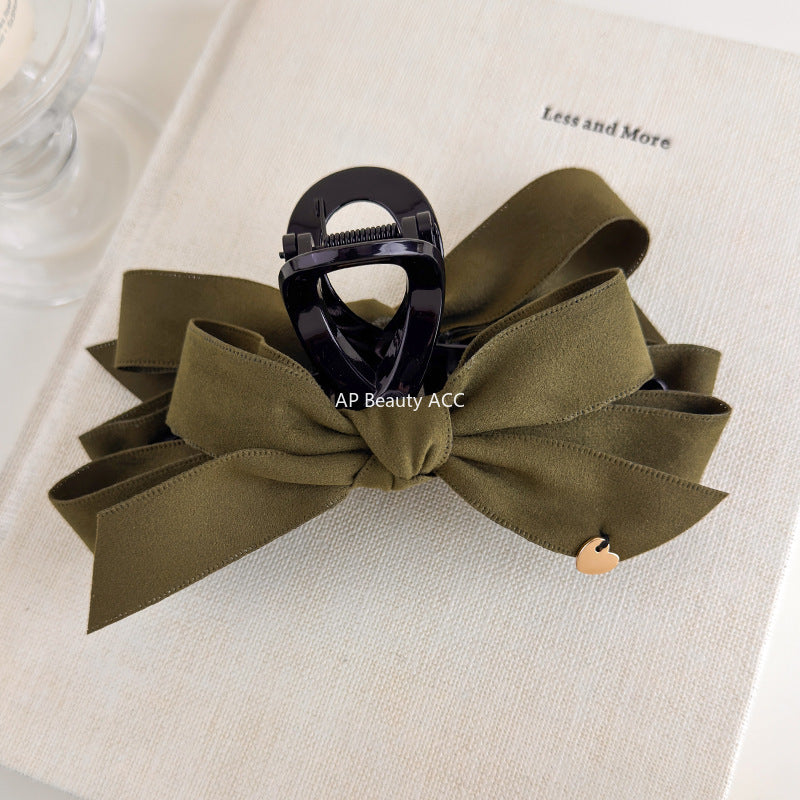 E관 - 벨벳 리본 골드 하트 포인트 대형 집게핀 [27560] 25.10-2