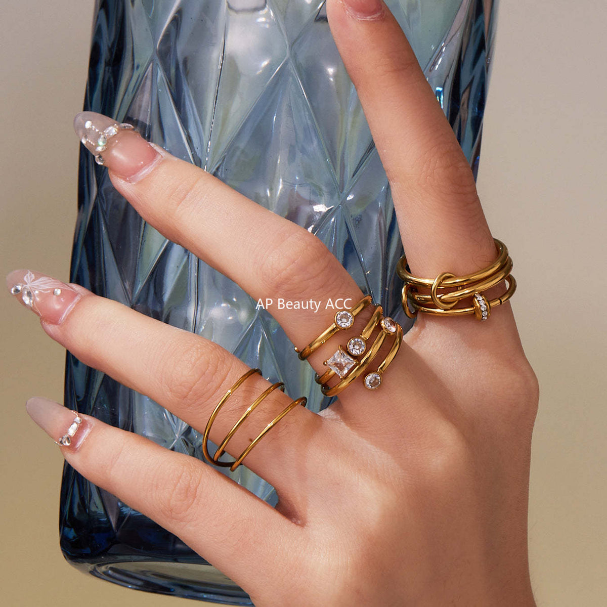 D관 - 큐빅 스테인리스 스틸 18K 골드 도금 반지 [A309-A312-A313] 25.09-4