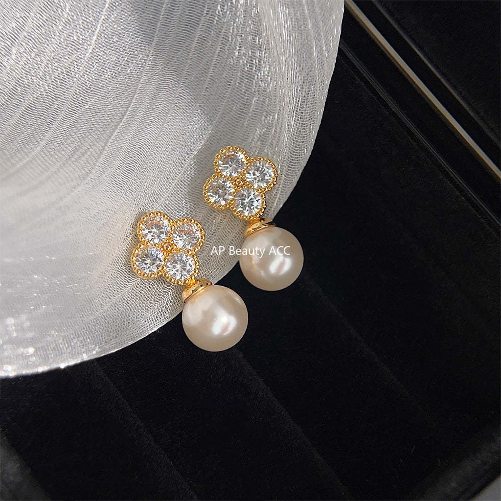 C관 - 행운의 네잎클로버 14K 도금 은침 귀걸이 간결하고 고급스러운 귀걸이 [3743] 24.04-3