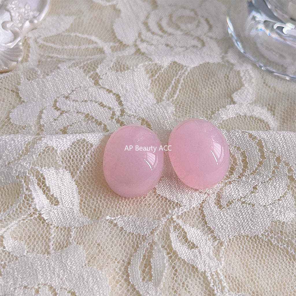 C관 - 봄 느낌 소녀 감성 핑크 수지 기하학 물방울 귀걸이 [3764-3765] 24.04-1