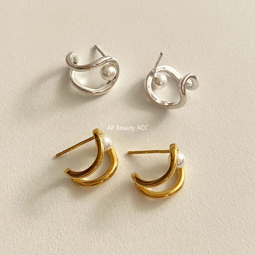 F관 - 925 실버 모조 진주 더블 라인 귀걸이 [C1231] 25.10-5