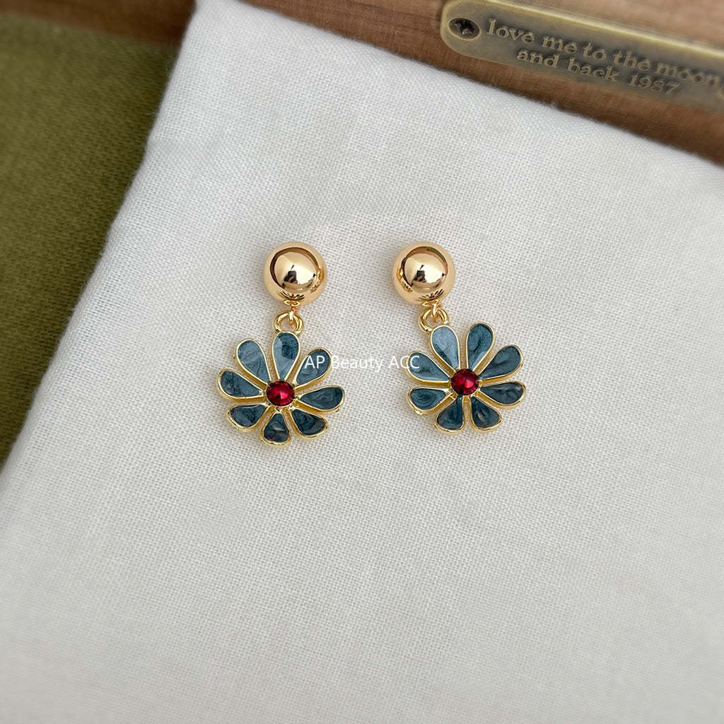 C관 - 스모키 블루 플라워 핸드메이드 925 은침 귀걸이 [6815] 25.09-4