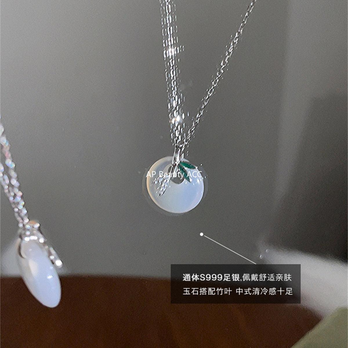 A관 - 999 실버 평안 부적 옥 대나무 마감 목걸이 [XL-696] 24.01-3