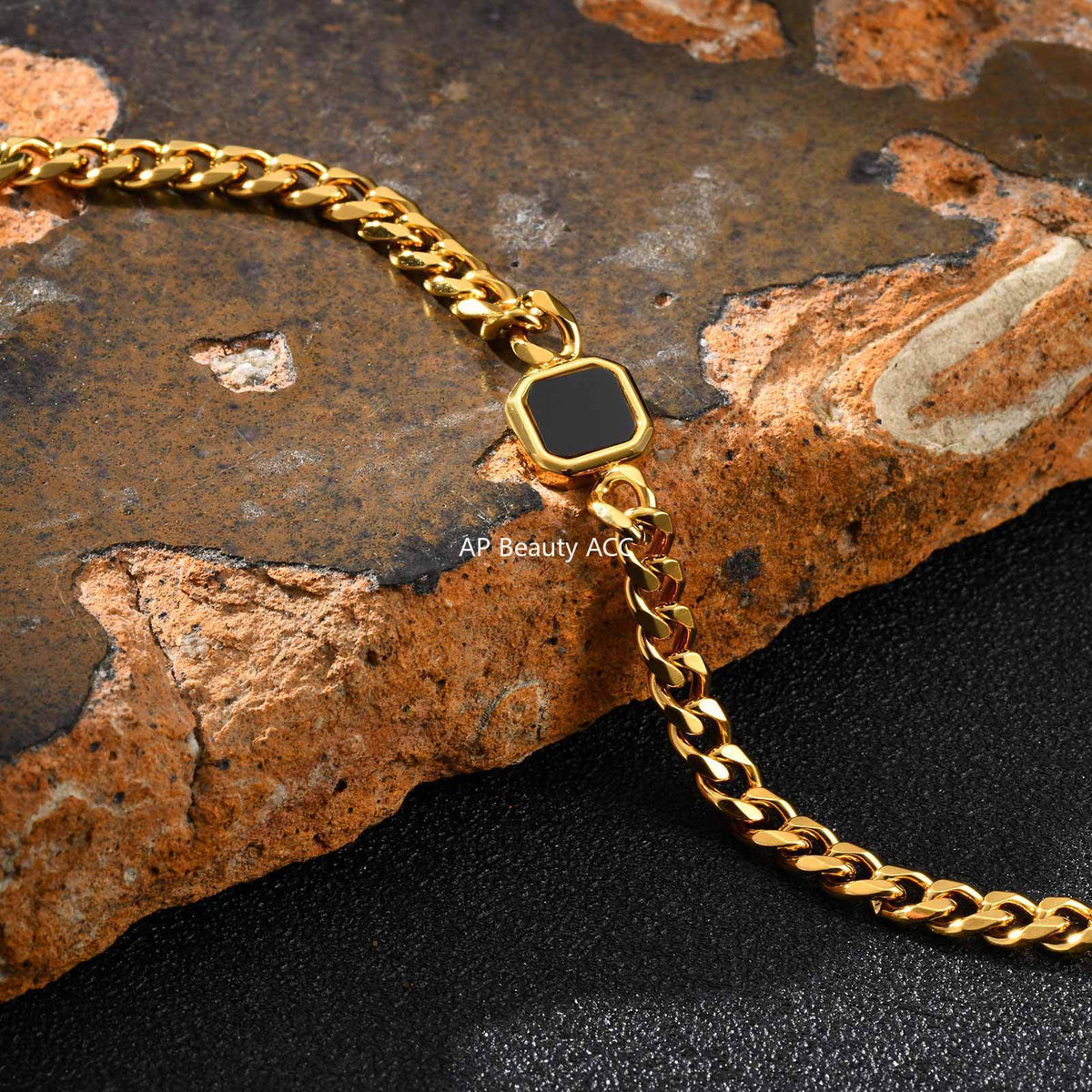 G관 - 스테인리스 스틸 사각 아크릴 펜던트 체인 팔찌 [BR-2662] 25.10-5