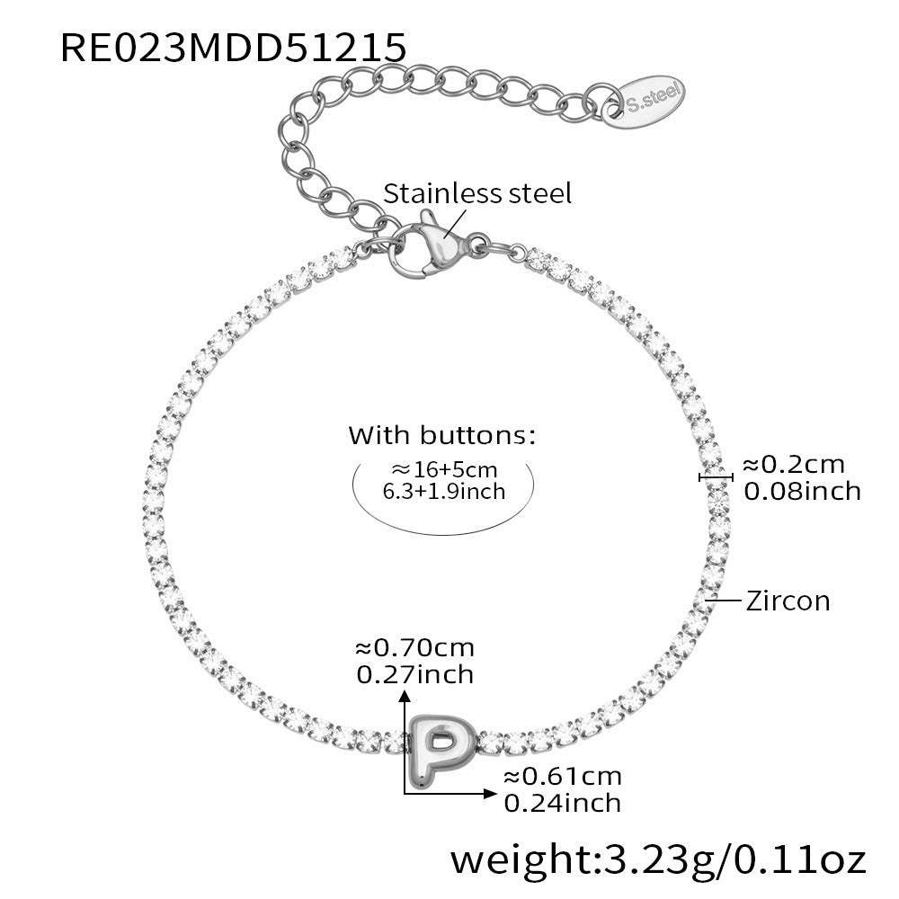 D관 - 스테인리스 스틸 18K 도금 알파벳 큐빅 팔찌 [RE023] 25.12-3