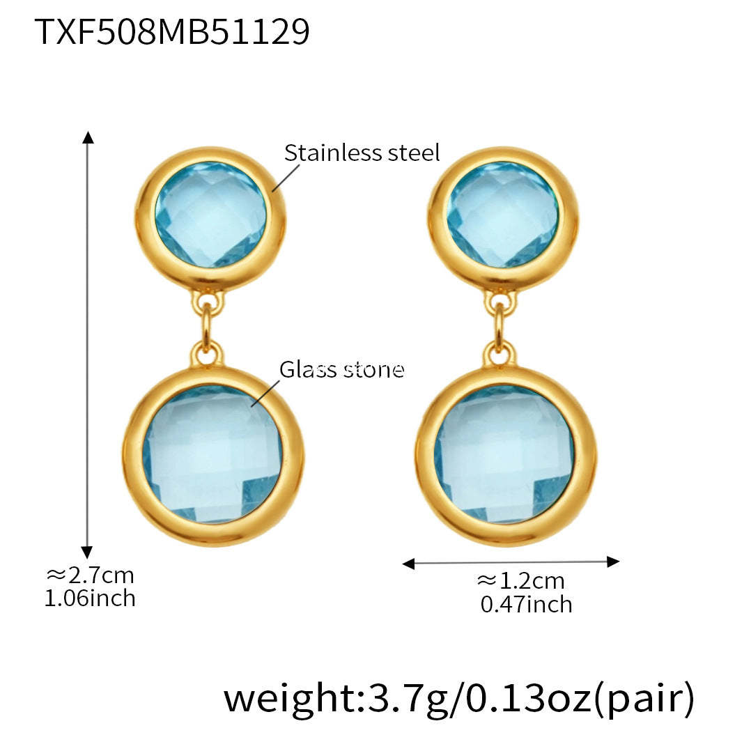D관 - 스테인리스 스틸 풀 큐빅 글라스 스톤 18K도금 팔찌 귀걸이 [TXE508] 25.12-1