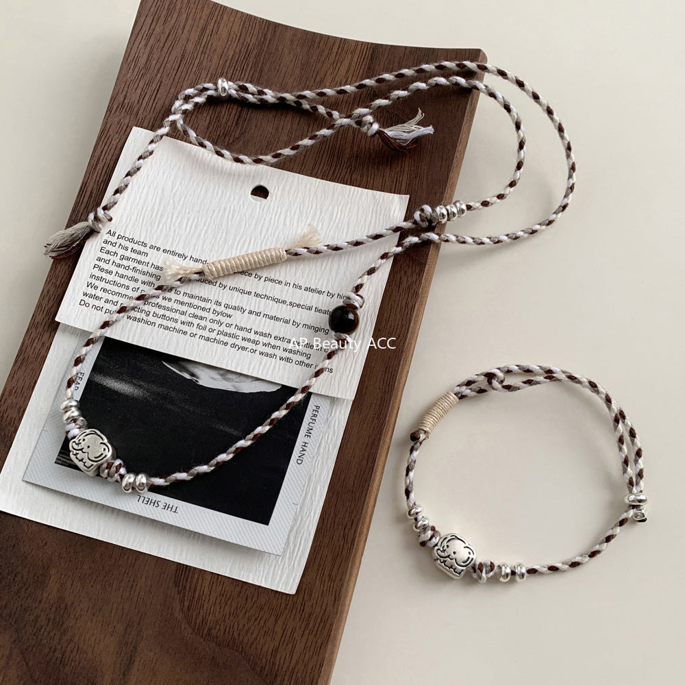 A관 - 925 실버 코끼리 핸드메이드 비즈 스트랩 팔찌 목걸이 [1608] 25.11-2